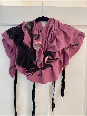 Juicy Couture Pink and Black Ruffled Scarf Wrap